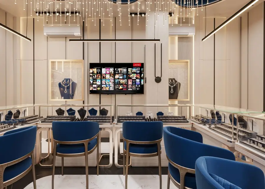 The Kanaka Jewellers showroom, a rose-gold disc pendant and a set of bracelets (1)